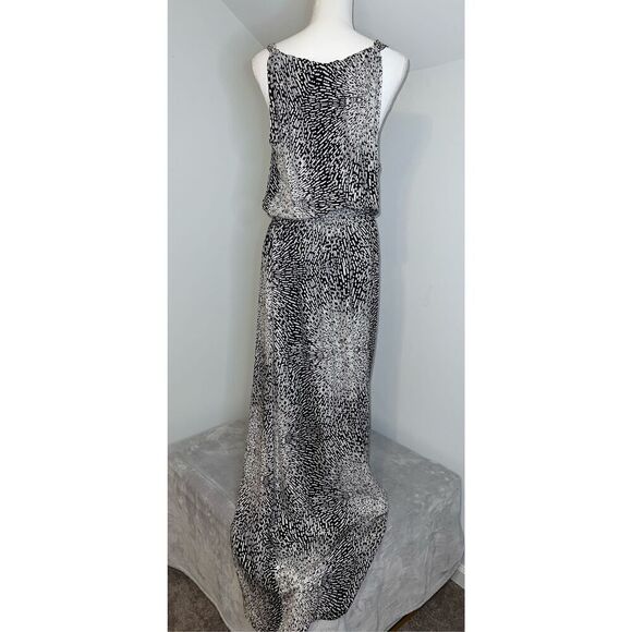 Women’s PARKER 100% Silk Maxi Dress Blk/Wht Large - Picture 8 of 11